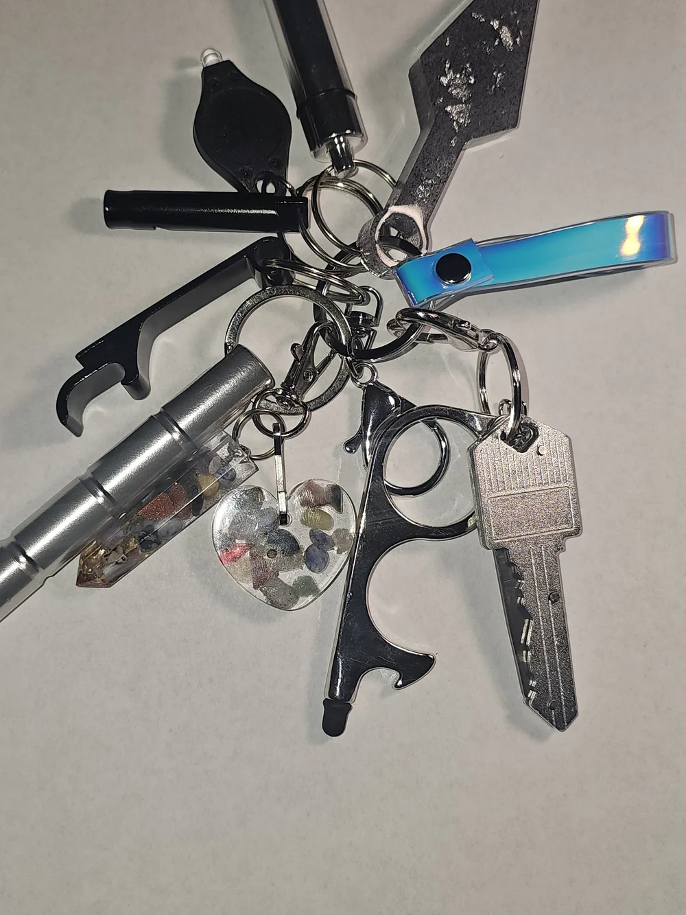 Multi-Tool Keychain Set Resin Heart Charm Filled With Chakra Chips